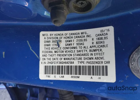 2016 Honda Civic Ex-T z USA, uszkodzony, nr VIN 2HGFC1F3XGH642564